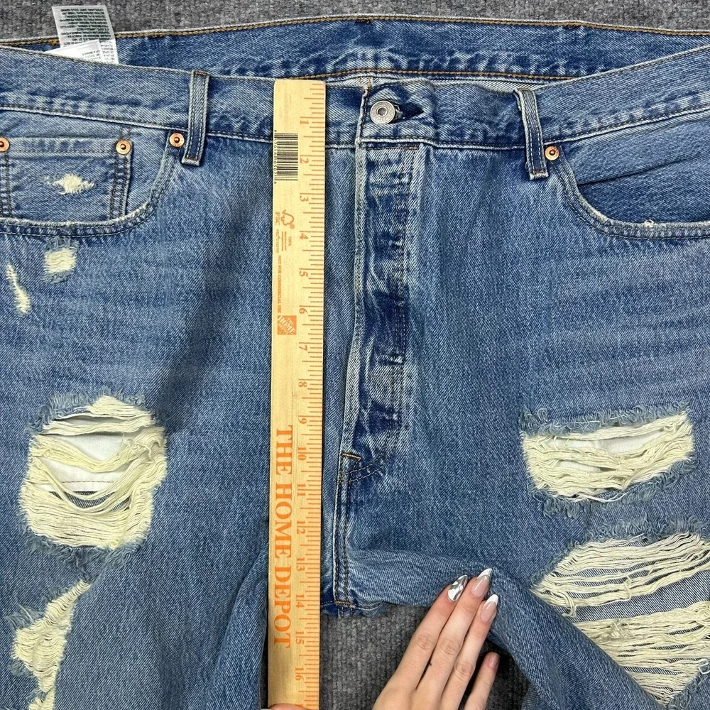 Levi's 501 Jeans Men's Blue Denim Distressed Pockets Classic Button Fly - 44X32